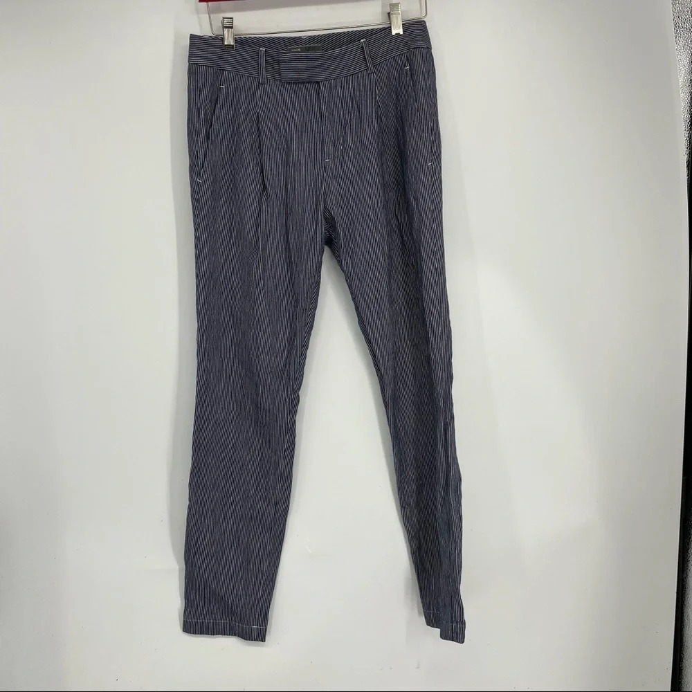 Vince blue white pinstriped brushed soft cotton slacks pegged ankle 2